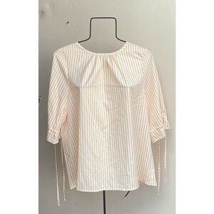 Yellow Striped Blouse Top Buttons On Back Ties On Sleeves Women’s Sz XL/12 Shein